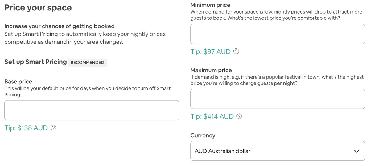 Airbnb price your space